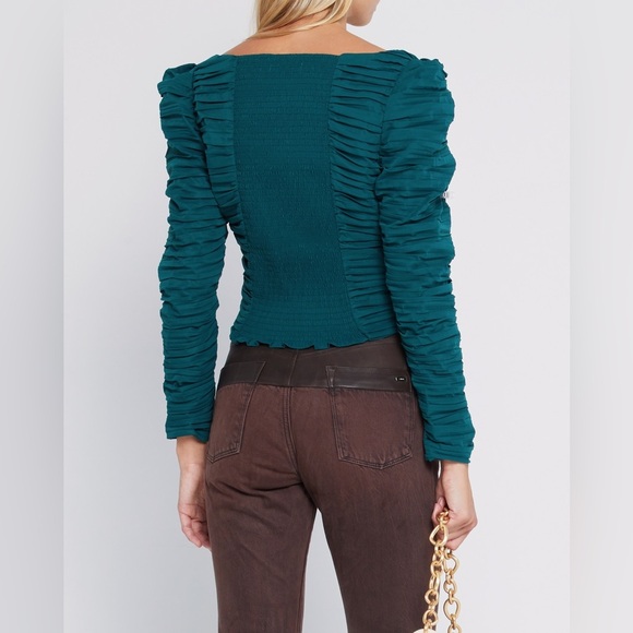 NEW Kourt Anastasia Ruched Pleated Blouse Crop Reformation Green Size XXL NWOT - Picture 2 of 8